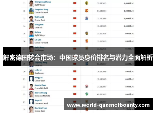 解密德国转会市场:中国球员身价排名与潜力全面解析 解密德国转会市场:中国球员身价排名与潜力全面解析